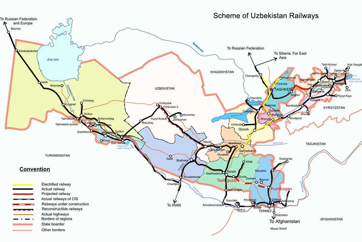ازبکستان ریلوے کا نقشہ