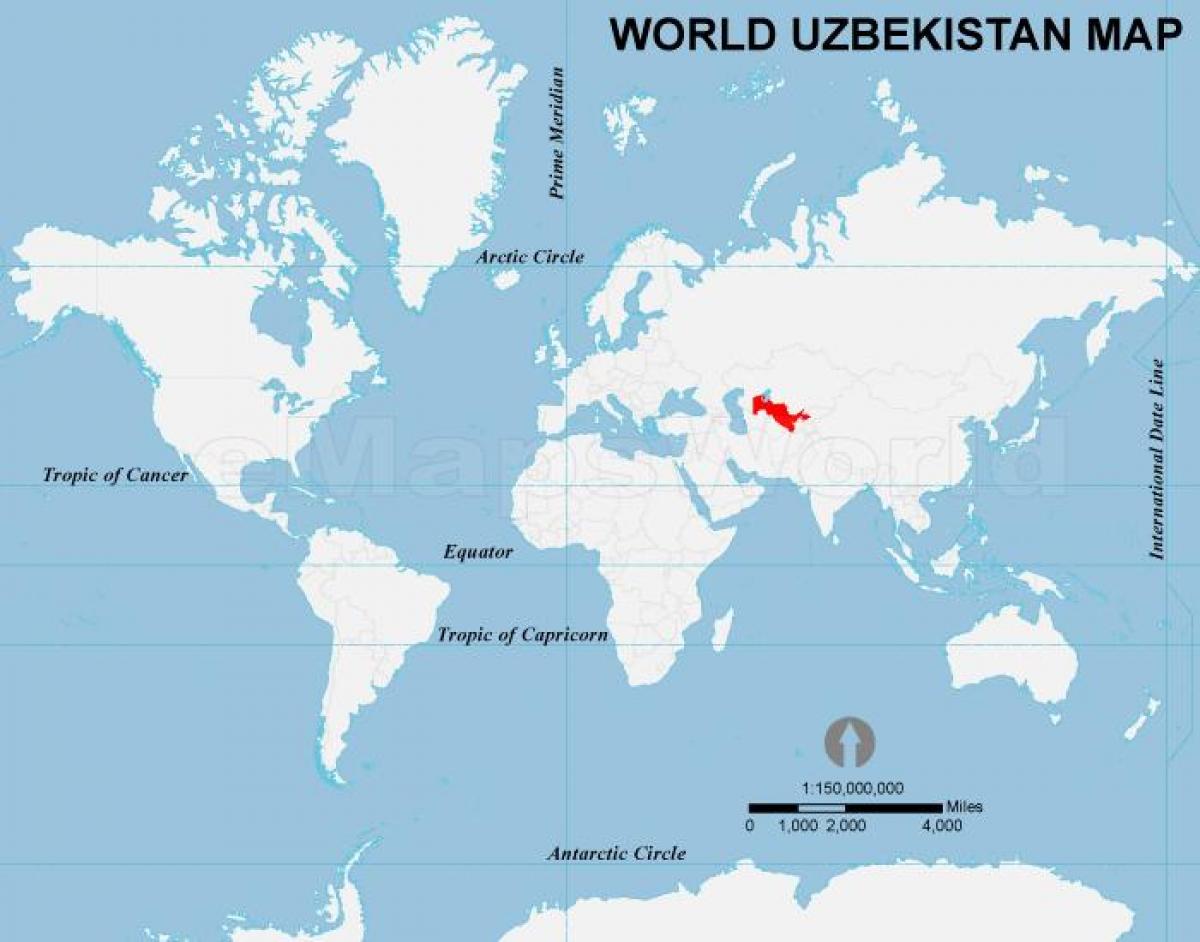 ازبکستان کے مقام پر دنیا کے نقشے