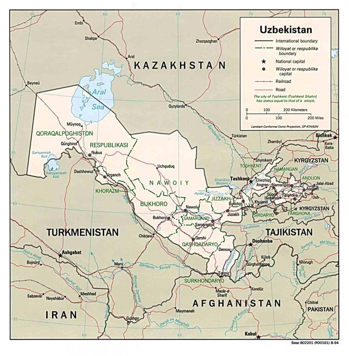 نقشہ ازبکستان کے ارد گرد کے ممالک